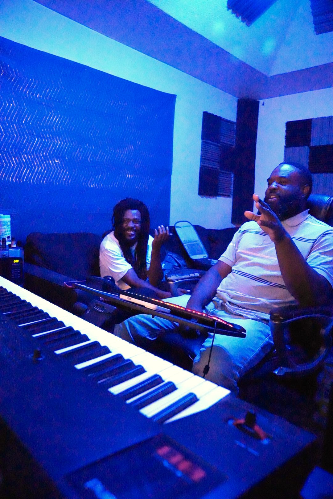 Working through an arrangement in the studio